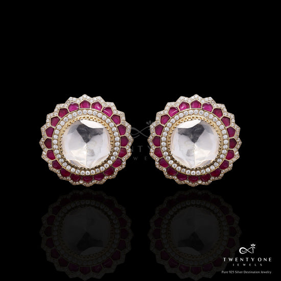 Pure 925 Silver Moissanite Polki Ruby Dana Statement Studs