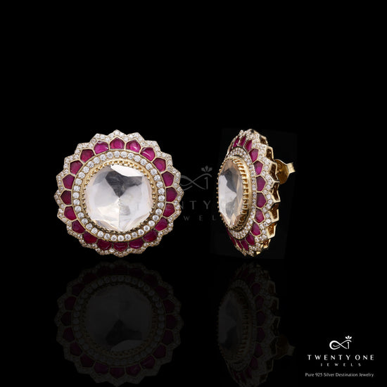 Pure 925 Silver Moissanite Polki Ruby Dana Statement Studs