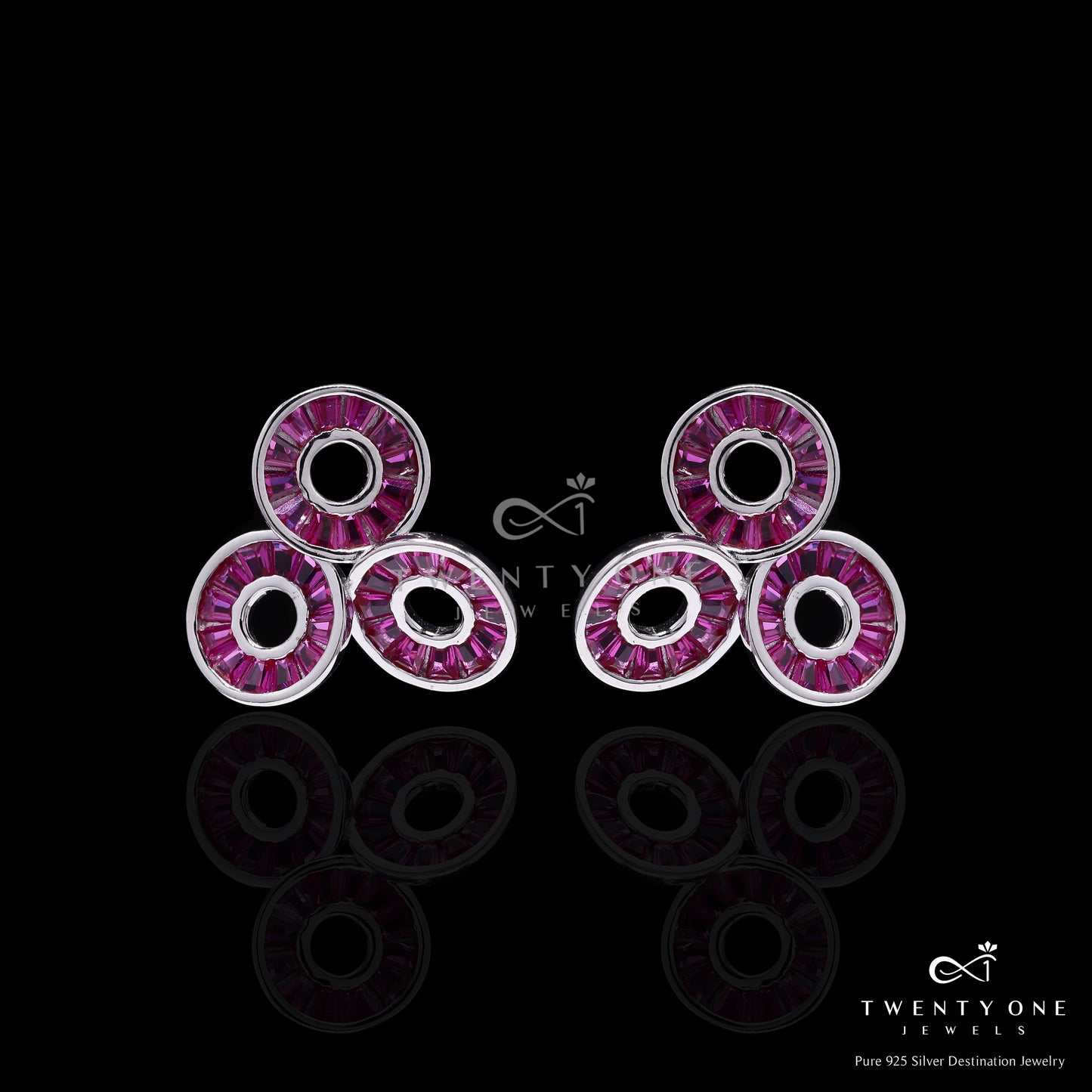Ruby Baguette Curvy Earrings on Pure 925 Silver