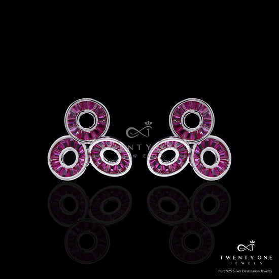 Ruby Baguette Curvy Earrings on Pure 925 Silver