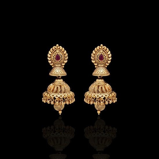 Festive Exclusive Gold Finish Double Layer Nitya Jhumki with Ruby Detai;ing