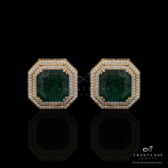 Pure 925 Silver Classic l Emerald Navesha Statement Studs