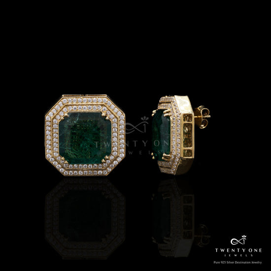 Pure 925 Silver Classic l Emerald Navesha Statement Studs