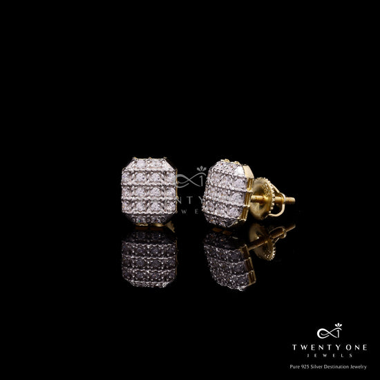Pave Setting Diamond Studded Elle Studs in Champagne Gold Finish with Screw Backs