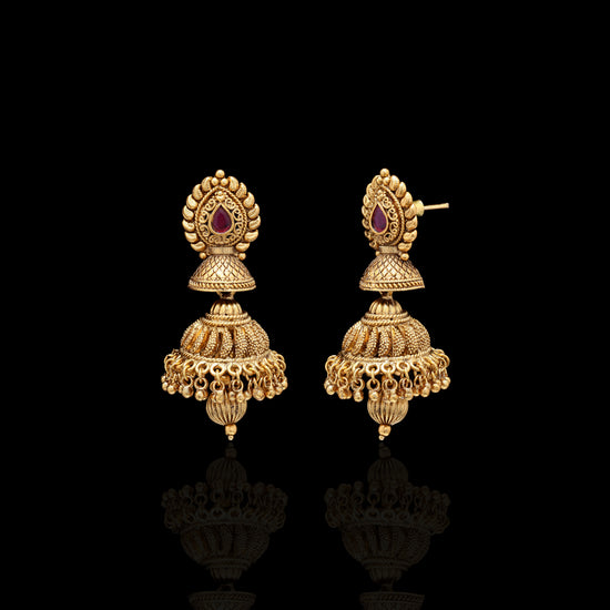 Festive Exclusive Gold Finish Double Layer Nitya Jhumki with Ruby Detai;ing