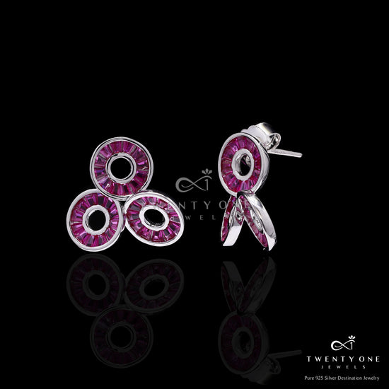 Ruby Baguette Curvy Earrings on Pure 925 Silver