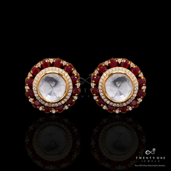 Pure 925 Silver Moissanite Polki and Ruby Chitra Statement Studs