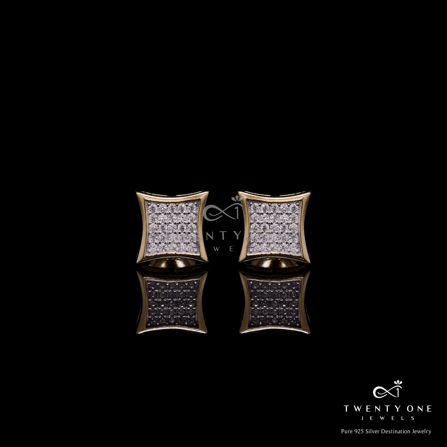Pave Setting Diamond Studded Gold Finish Cenora Studs with Screw Backs