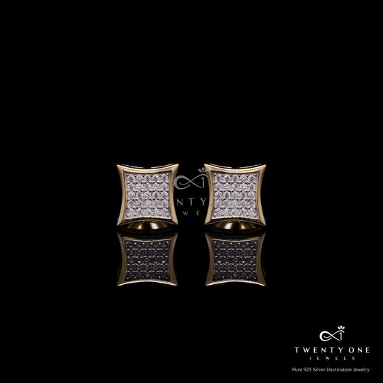 Pave Setting Diamond Studded Gold Finish Cenora Studs with Screw Backs