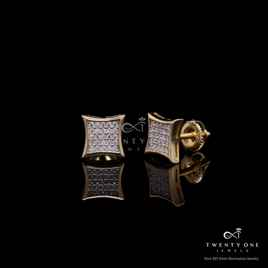 Pave Setting Diamond Studded Gold Finish Cenora Studs with Screw Backs
