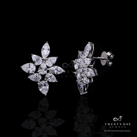 Premium Marquise and Drop Diamond Jovie Studs with Premium Screw Backs on Pure 925 Silver