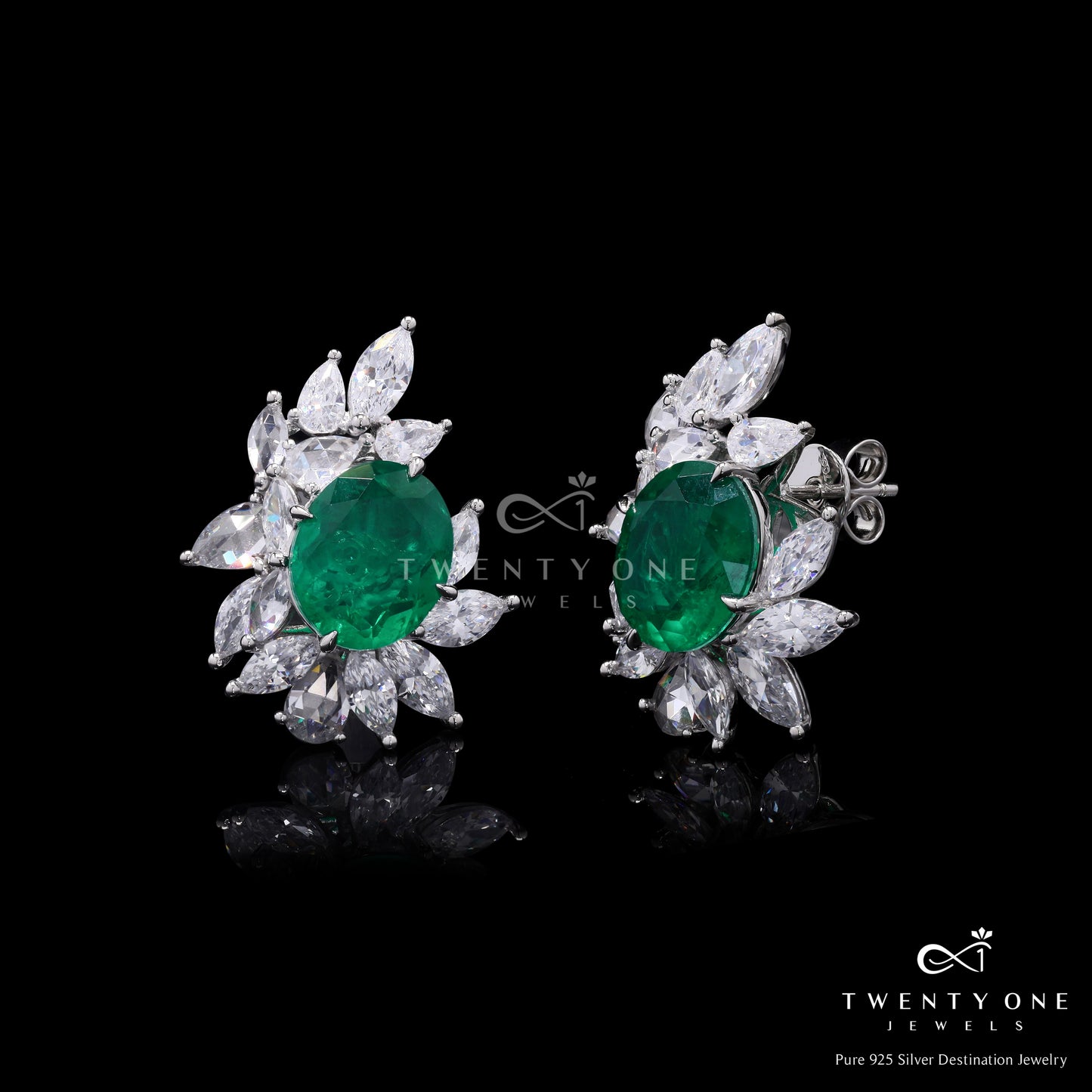 Premium Emerald And Diamond Marquise Georgia Party Studs