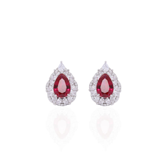 Ultra Premium Blood Red 2 Carat Hydro Ruby Drop Solitaire Gravita Stud Earrings on Pure 925 Silver