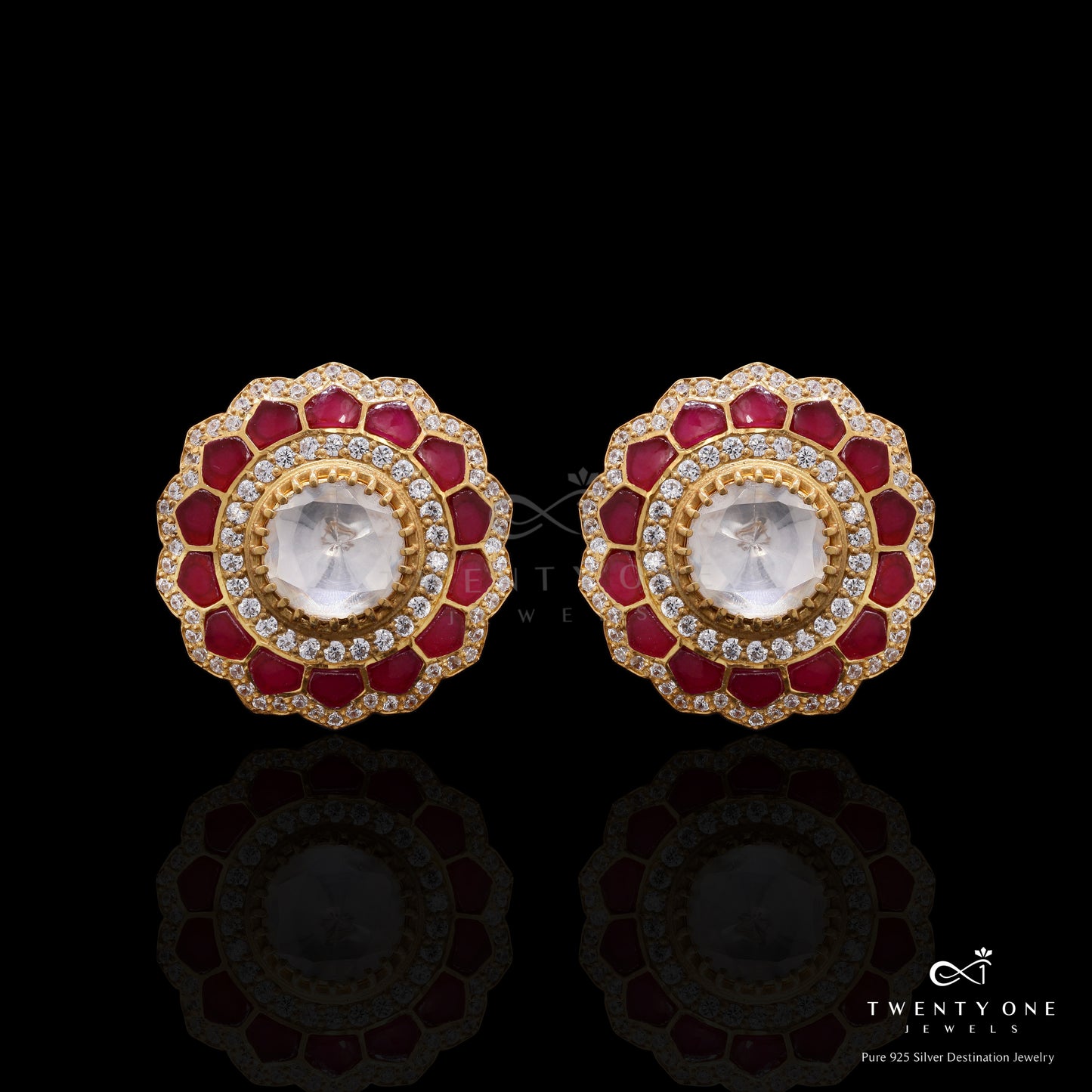 Pure 925 Silver Festive Exclusive Moissanite Polki Antara Classic Studs