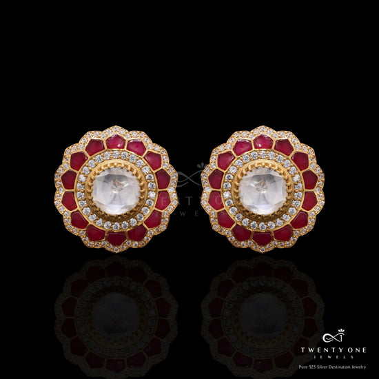 Pure 925 Silver Festive Exclusive Moissanite Polki Antara Classic Studs