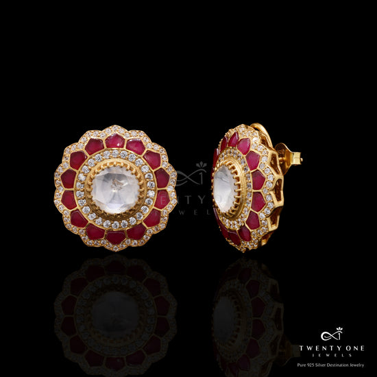 Pure 925 Silver Festive Exclusive Moissanite Polki Antara Classic Studs