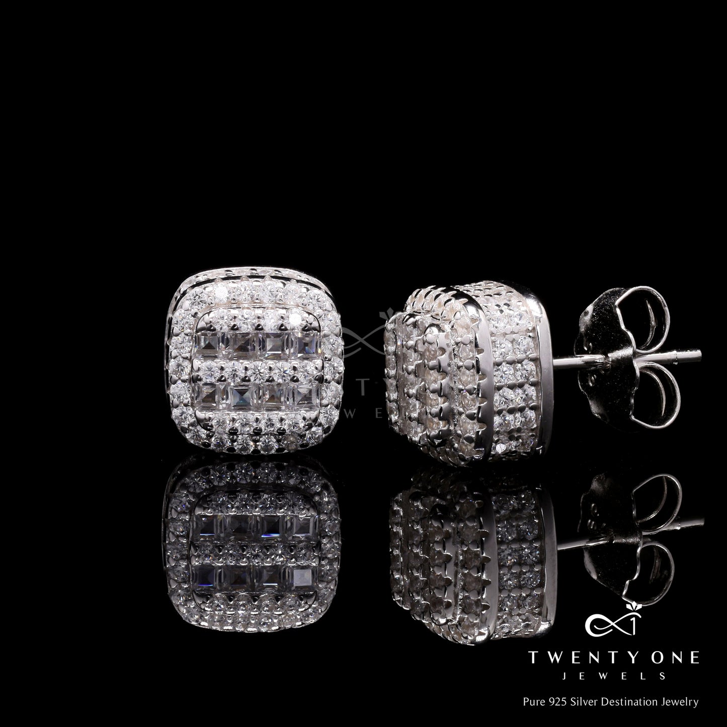 American Diamond Vanessa Studs on Pure 925 Silver