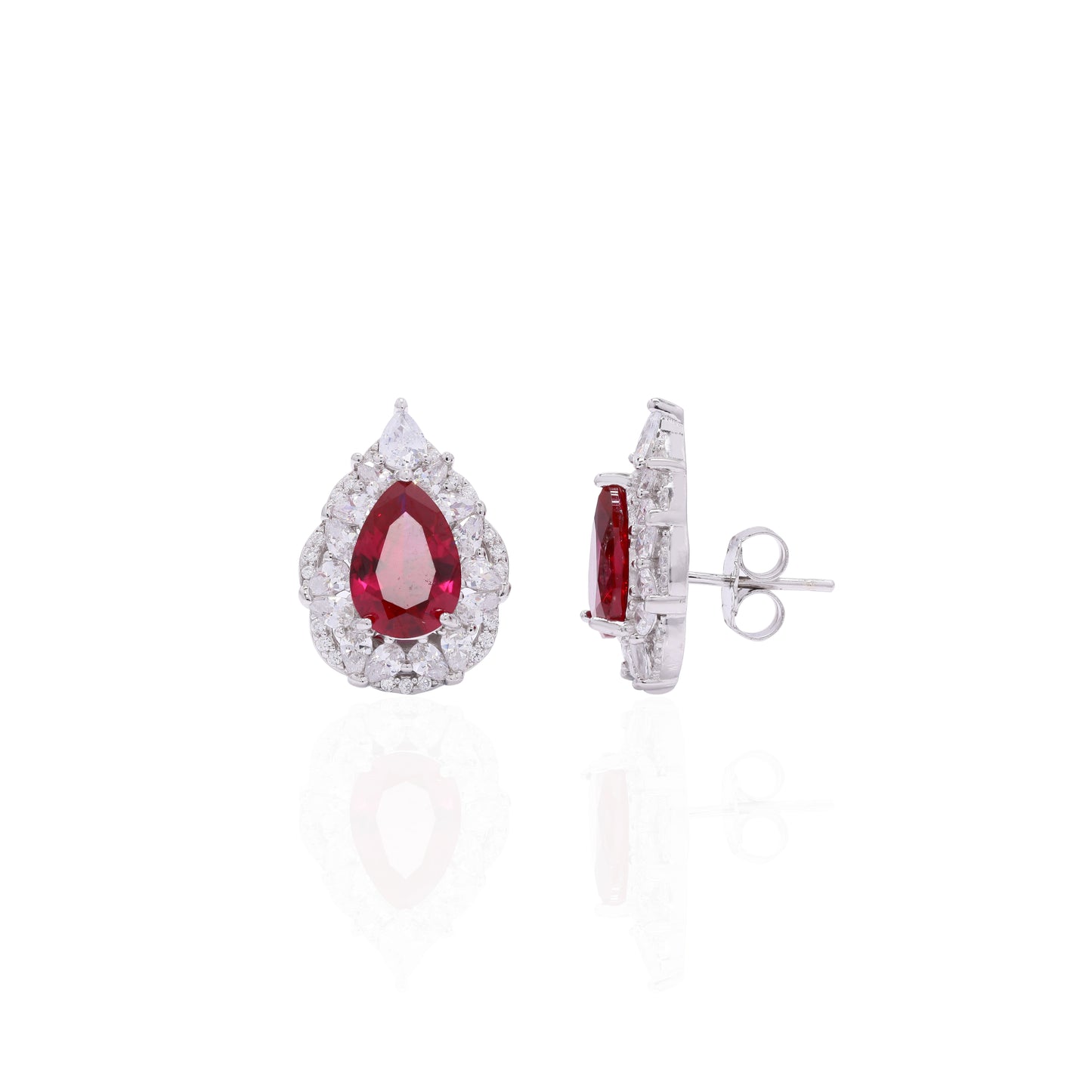 Ultra Premium Blood Red 2 Carat Hydro Ruby Drop Solitaire Gravita Stud Earrings on Pure 925 Silver