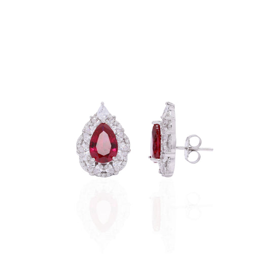 Ultra Premium Blood Red 2 Carat Hydro Ruby Drop Solitaire Gravita Stud Earrings on Pure 925 Silver