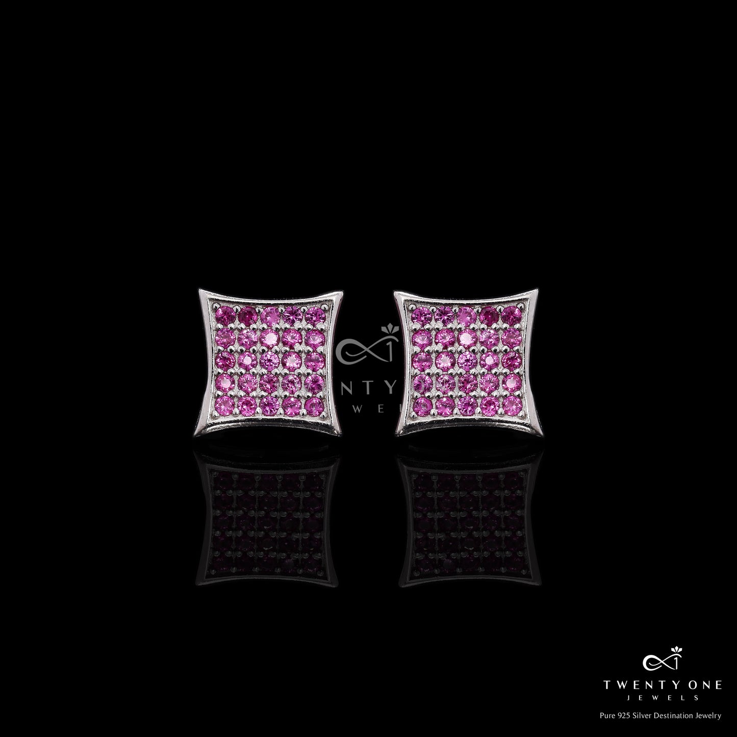 Ruby Pave Setting Diamond Studded White Gold Finish Kai Studs with Push Backs