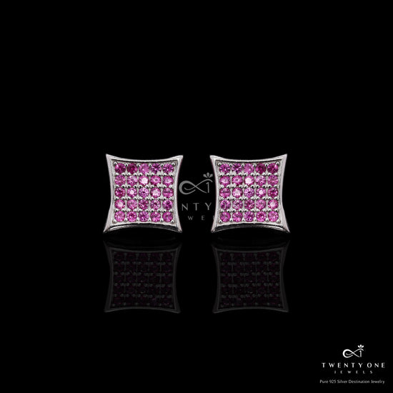 Ruby Pave Setting Diamond Studded White Gold Finish Kai Studs with Push Backs