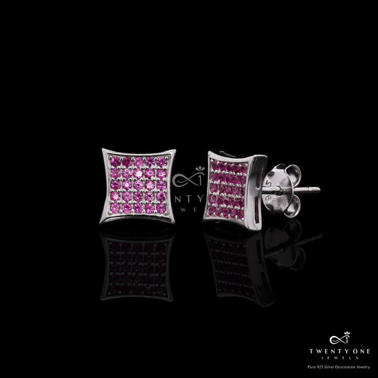 Ruby Pave Setting Diamond Studded White Gold Finish Kai Studs with Push Backs