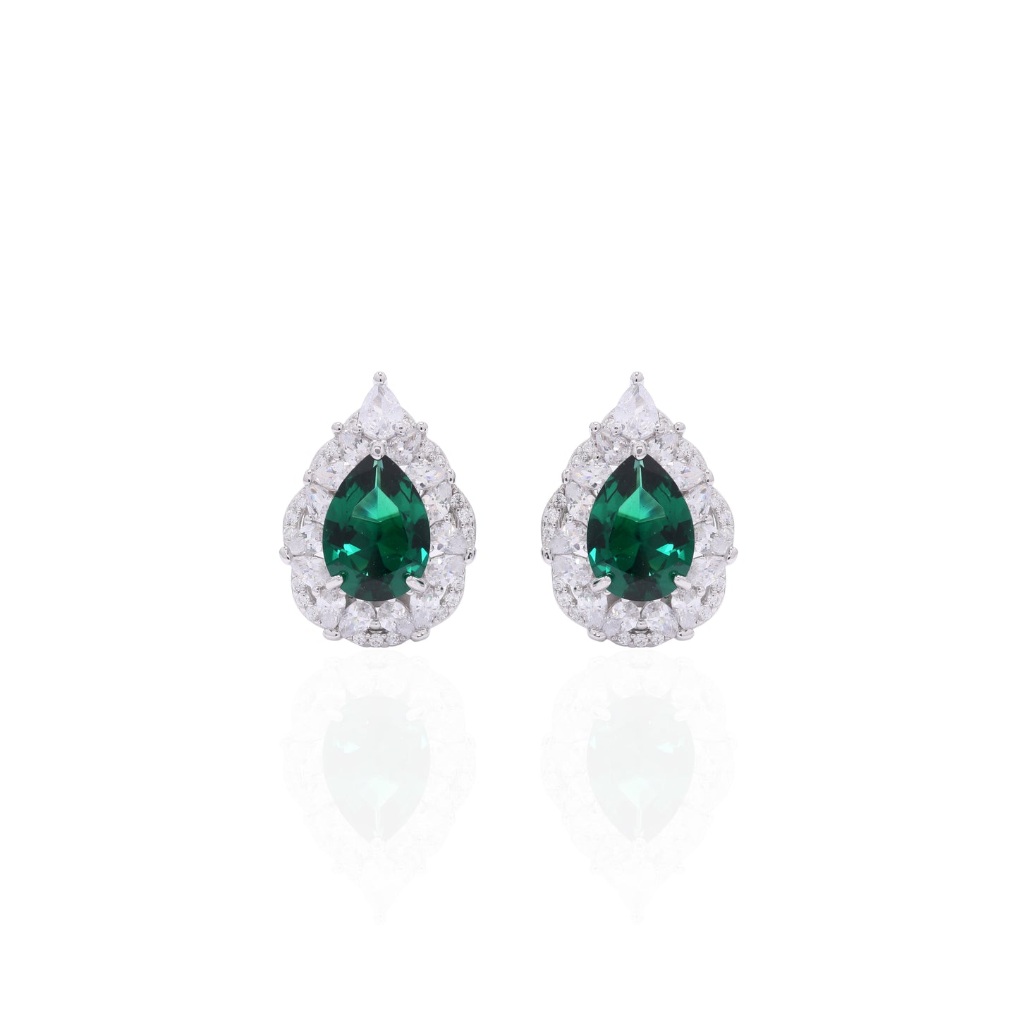 Ultra Premium 2 Carat Hydro Emerald Drop Solitaire Gravita Stud Earrings on Pure 925 Silver
