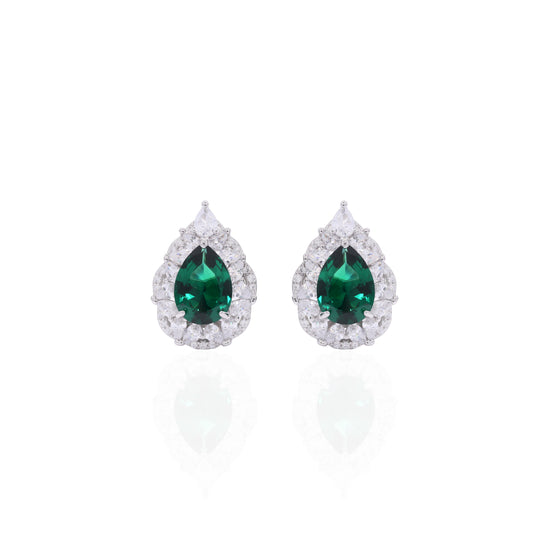 Ultra Premium 2 Carat Hydro Emerald Drop Solitaire Gravita Stud Earrings on Pure 925 Silver