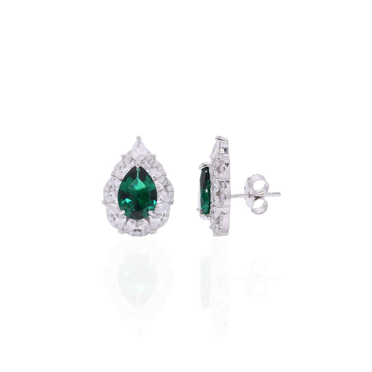 Ultra Premium 2 Carat Hydro Emerald Drop Solitaire Gravita Stud Earrings on Pure 925 Silver