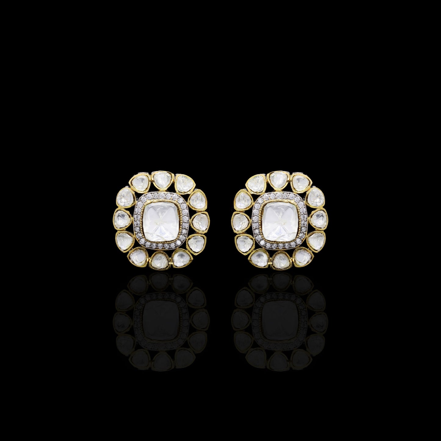 Antique Gold Finish Polki Stud Earrings