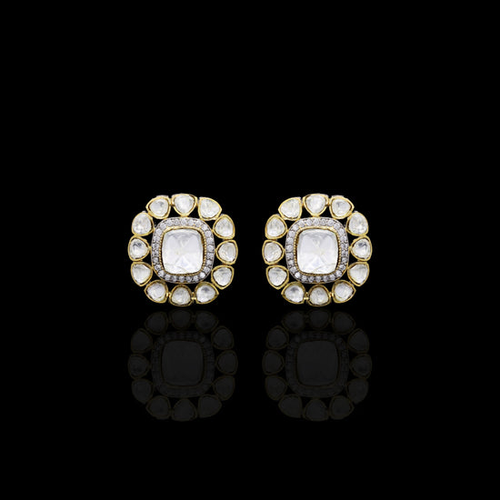 Antique Gold Finish Polki Stud Earrings