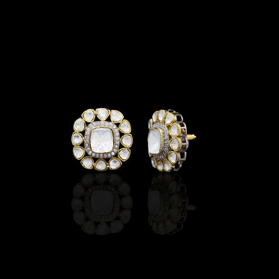 Antique Gold Finish Polki Stud Earrings