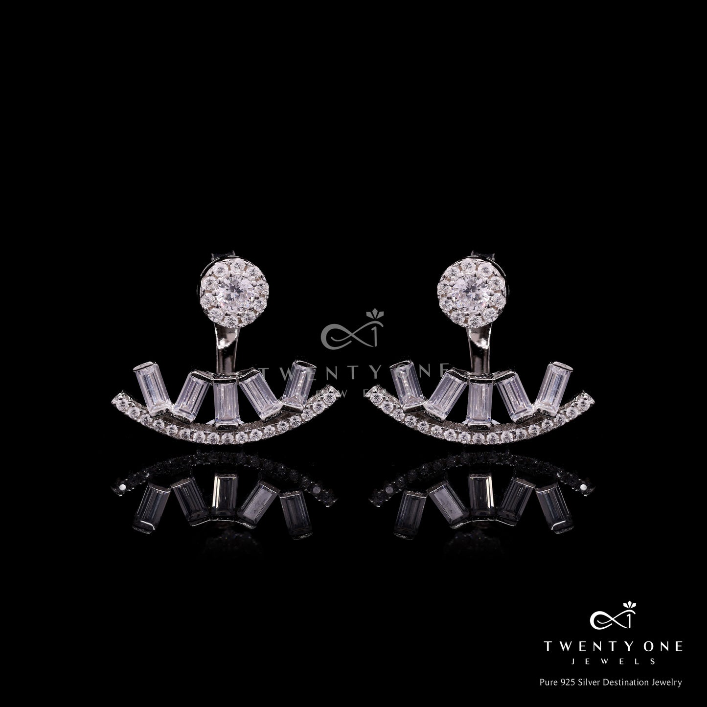 American Diamond Studded with Baguette Skye Long Earring on Pure 925 Silver.
