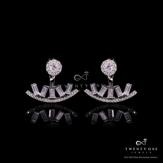 American Diamond Studded with Baguette Skye Long Earring on Pure 925 Silver.