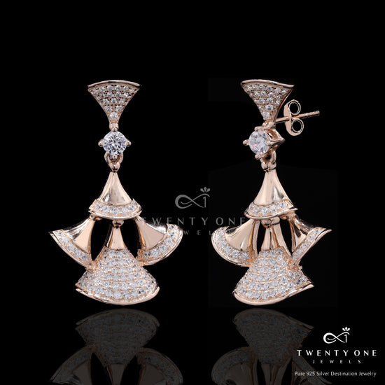 Premium Rose Gold Finish Micro Setting Diamond Pluto Party Earrings