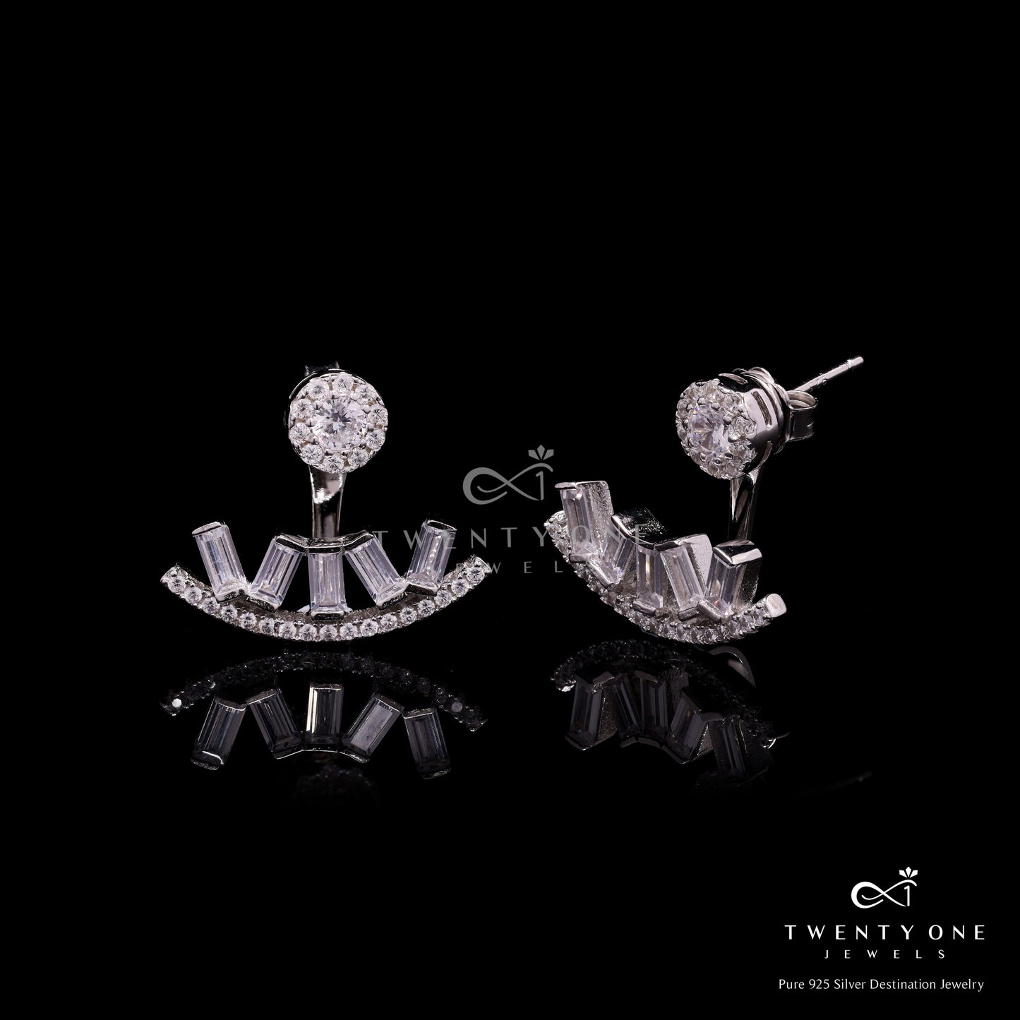 American Diamond Studded with Baguette Skye Long Earring on Pure 925 Silver.