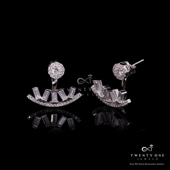 American Diamond Studded with Baguette Skye Long Earring on Pure 925 Silver.