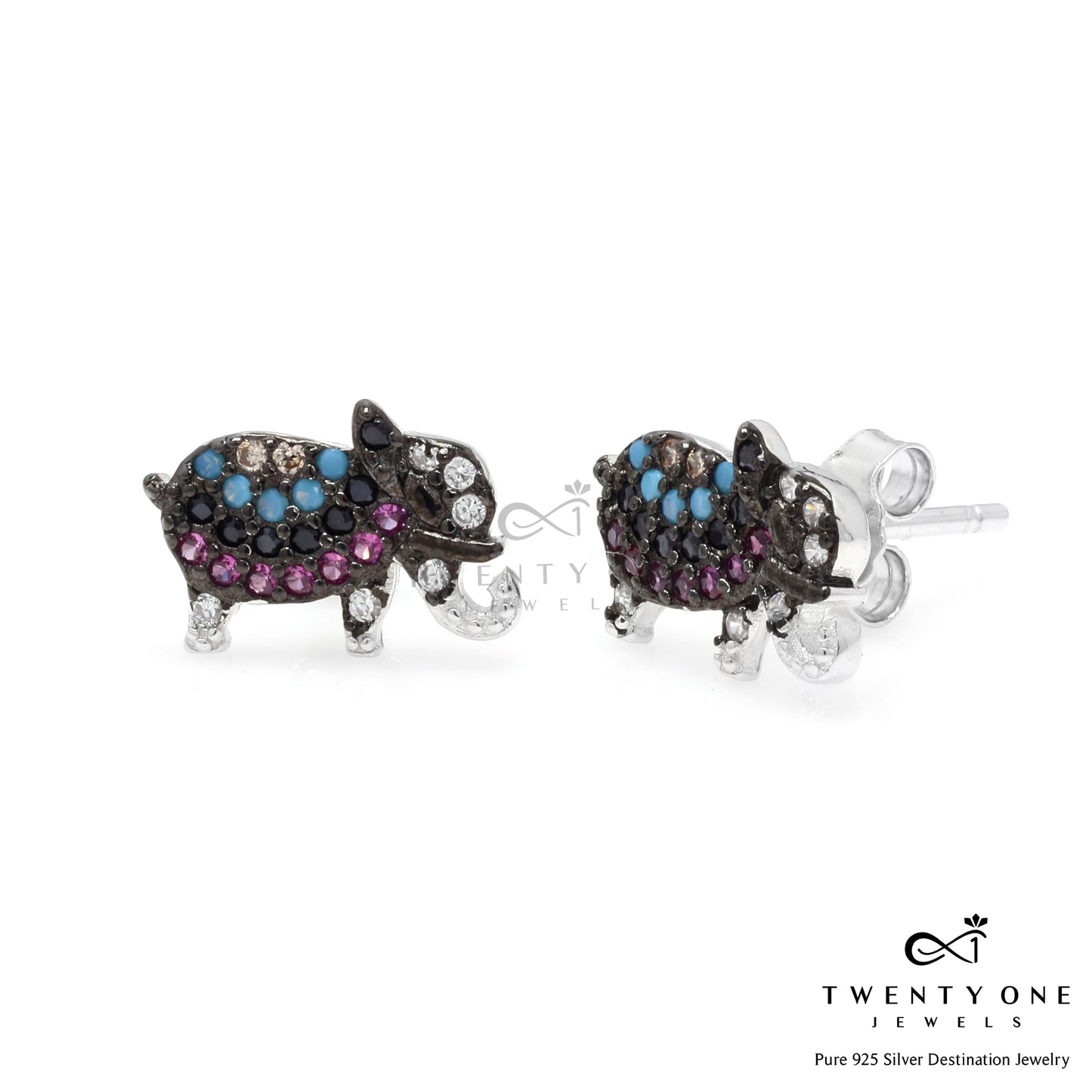 Premium Colourful Lucky Elephant Antique Finish Pendant Set with Chain on Pure 925 Silver