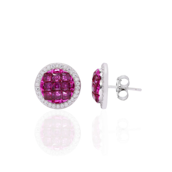 Invisible Setting Ruby Nelita Stud Earrings on Pure 925 Silver