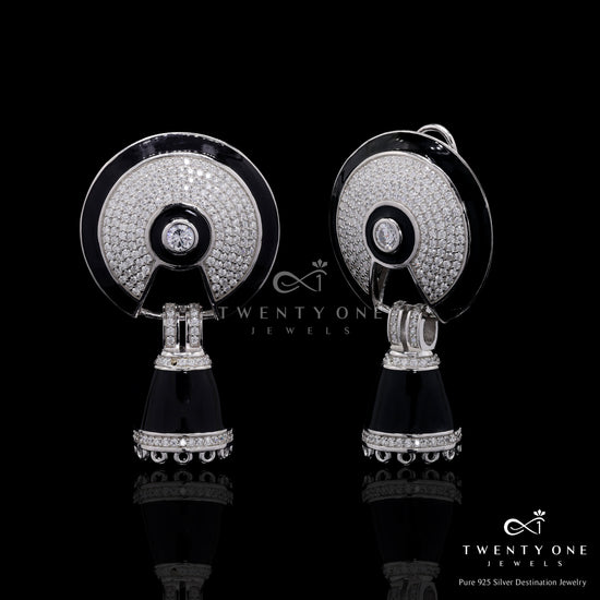 Premium Black Enamel Micro Setting Japanase Signature Party Earrings