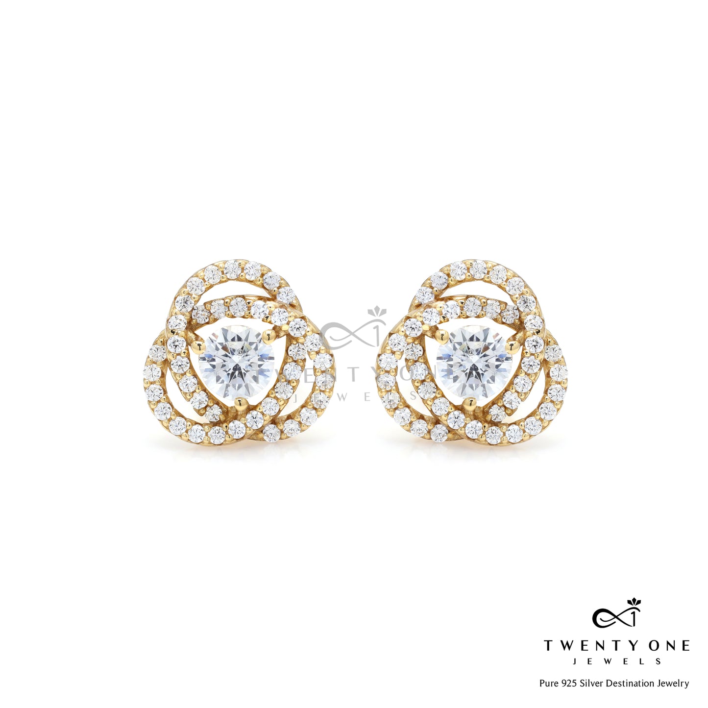 Intertwined Cluster Fauzia Solitaire Studs with Premium Screw Backs-18k Gold Finish