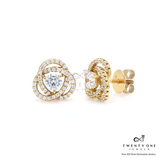 Intertwined Cluster Fauzia Solitaire Studs with Premium Screw Backs-18k Gold Finish