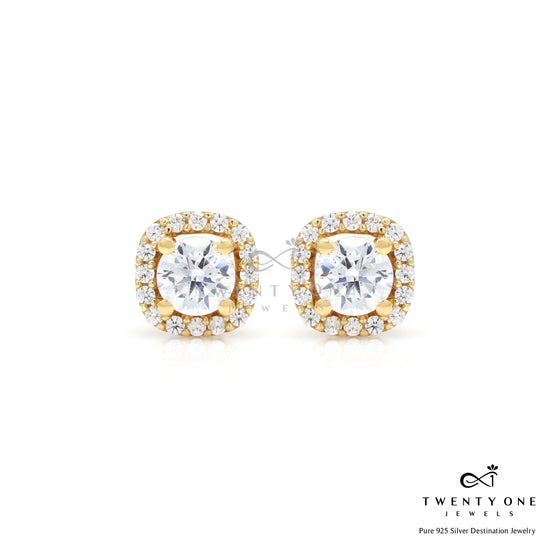 50 Cents Solitaire Deneese Square Border Solitaire Studs with Premium Screw Backs - 18k Gold Finish