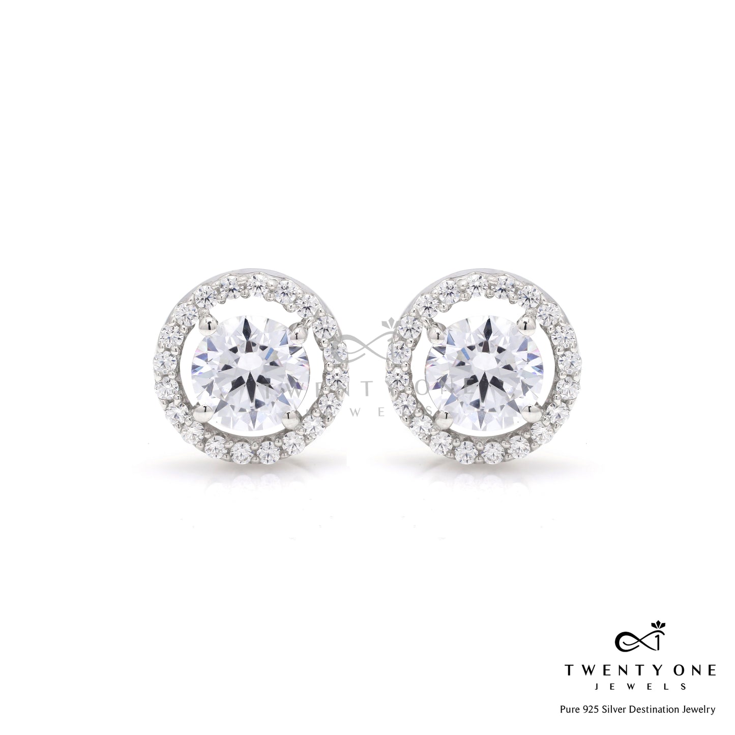 1 Carat Each Classic Halo Studs with Premium Screw Backs