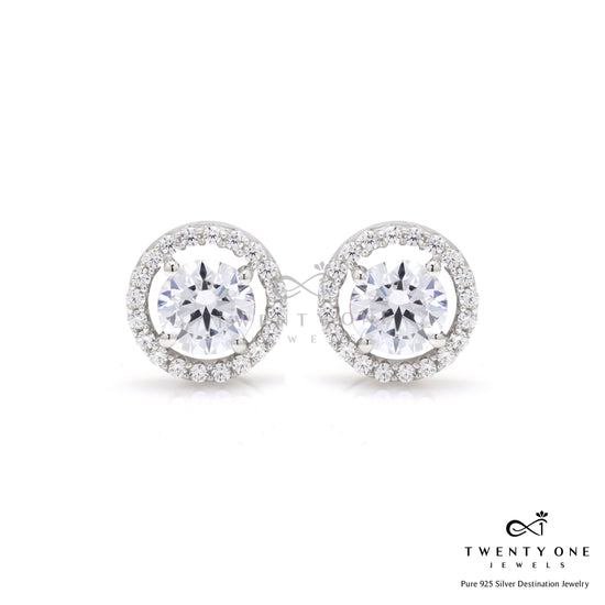 1 Carat Each Classic Halo Studs with Premium Screw Backs