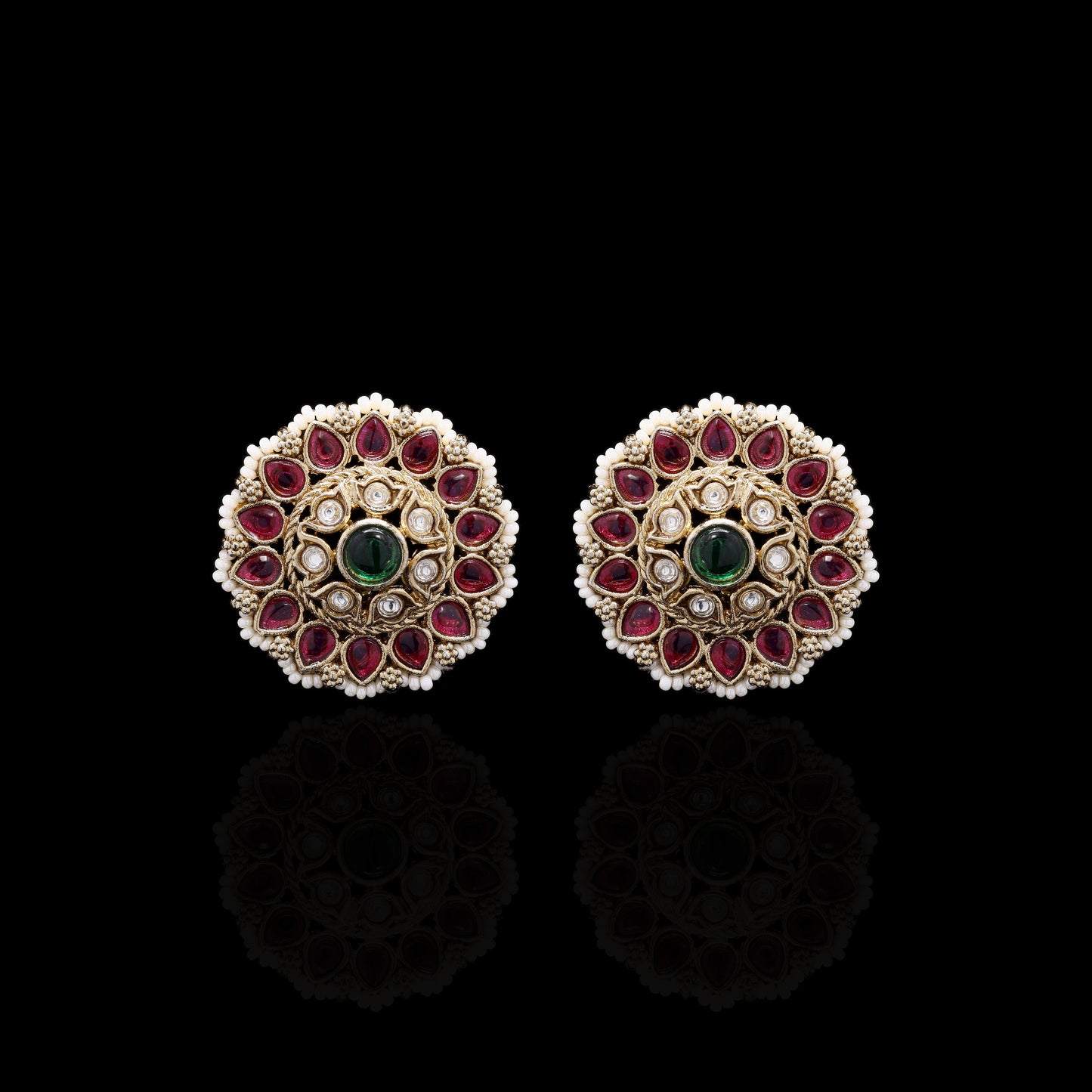 Festive Exclusive Antique Gold Finish Heera Bagh Moti Polki Studs