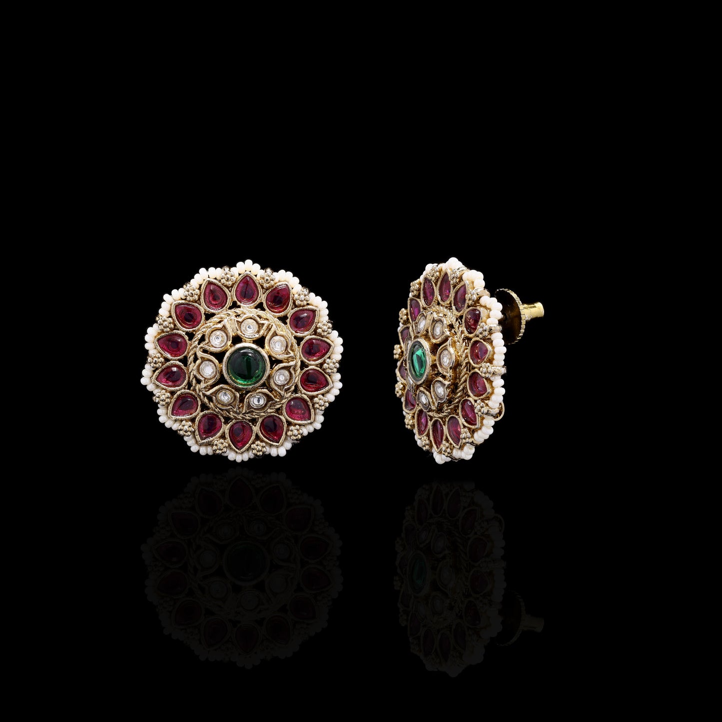 Festive Exclusive Antique Gold Finish Heera Bagh Moti Polki Studs