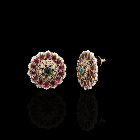 Festive Exclusive Antique Gold Finish Heera Bagh Moti Polki Studs