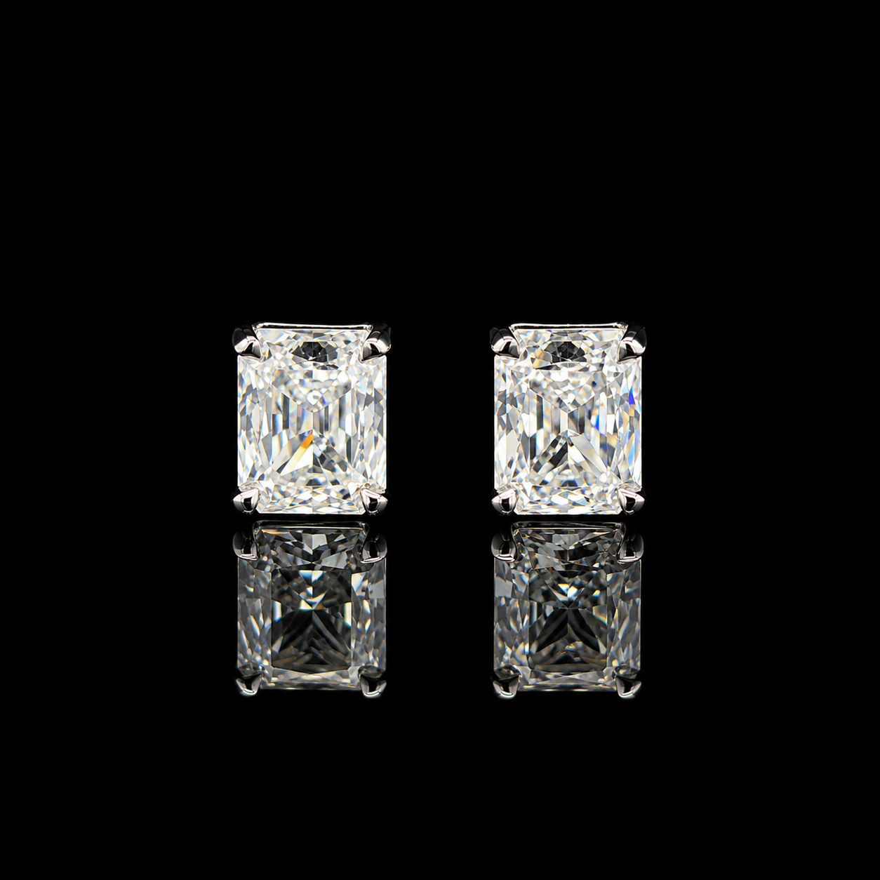 Crushed Ice Ultra Premium 3 Carat Each Emerald Cut Solitaire Studs on Pure 925 Silver
