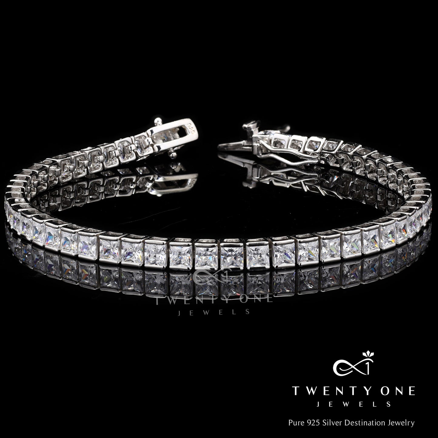 Premium Anthea Princess Cut Solitaire Bracelet on Pure 925 Silver